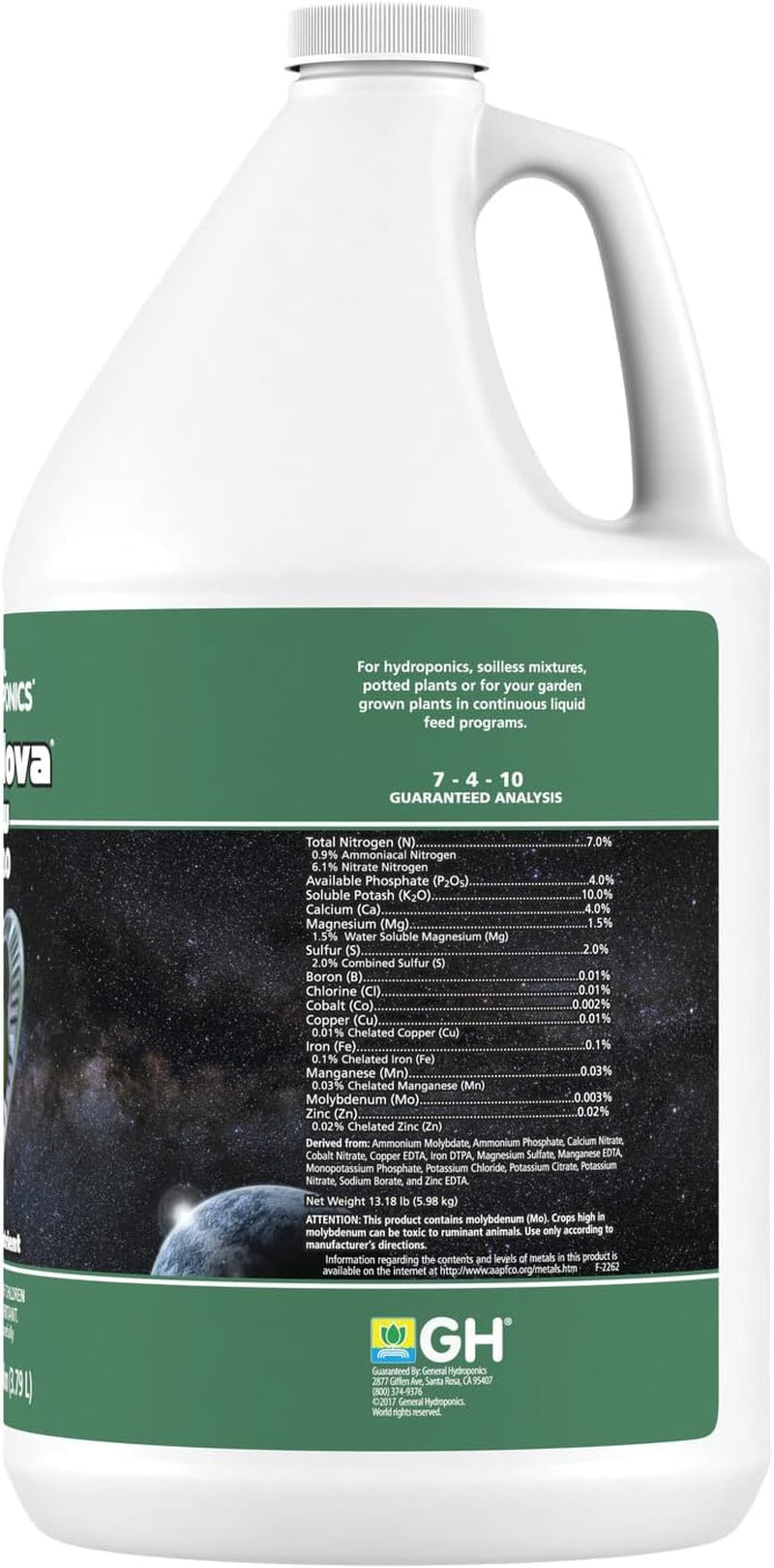 Floranova Grow 7-4-10, Robust Strength of Dry Fertilizer but in Rapid Liquid Form, Use for Hydroponics, Soilless Mixtures, Containers & Garden Grown Plants, 1-Gallon