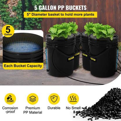 DWC Hydroponic System 5 Gal. Buckets Deep Water Culture Growing Bucket Hydroponics Grow Kit for Outdoor (4-Pack)