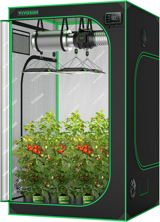 S448 4X4 Grow Tent, 48"X48"X80" High Reflective Mylar with Observation Window and Floor Tray for Hydroponics Indoor Plant for VS4000/VSF4300