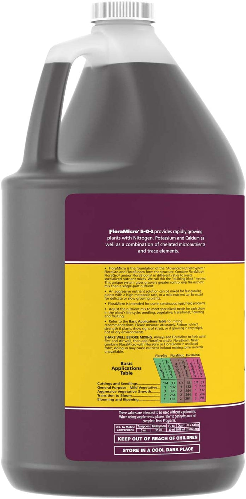 Floramicro 5-0-1, Use with Florabloom & Floragro for a Tailor-Made Nutrient Mix Ideal for Hydroponics, 1-Gallon