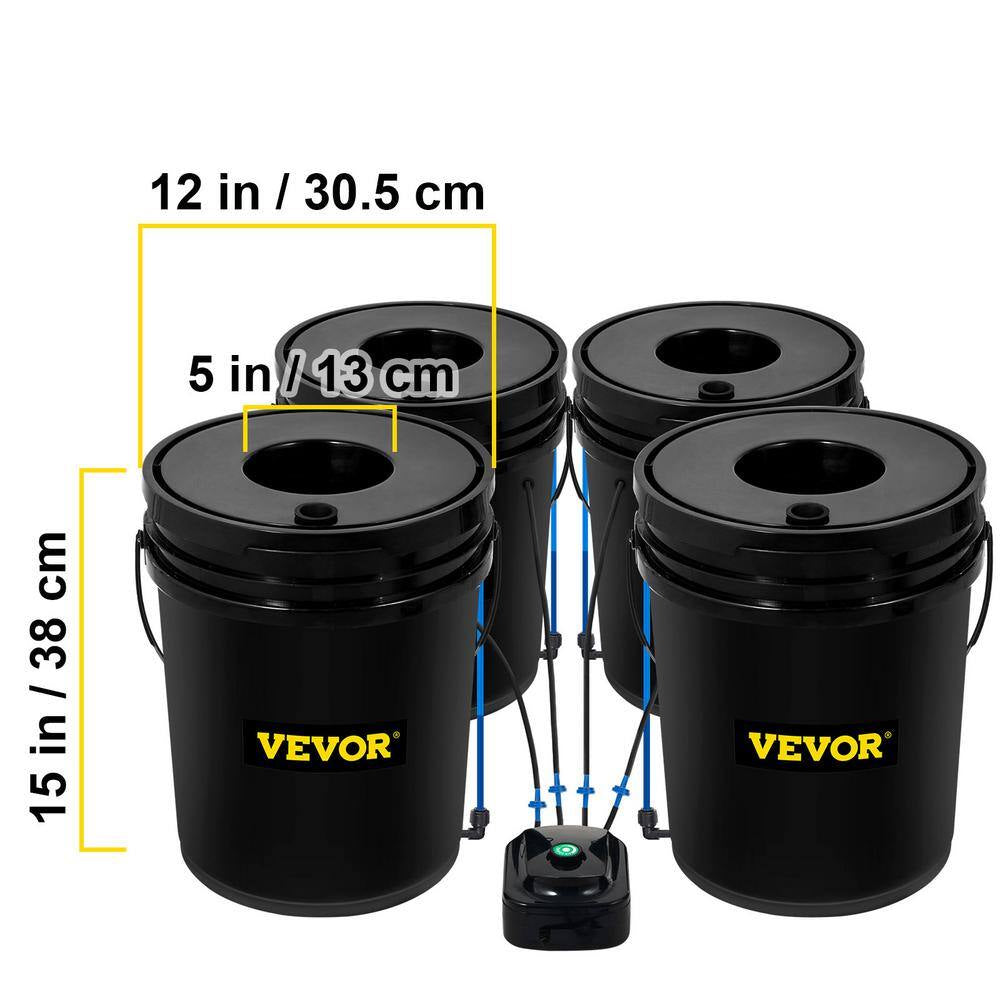DWC Hydroponic System 5 Gal. Buckets Deep Water Culture Growing Bucket Hydroponics Grow Kit for Outdoor (4-Pack)
