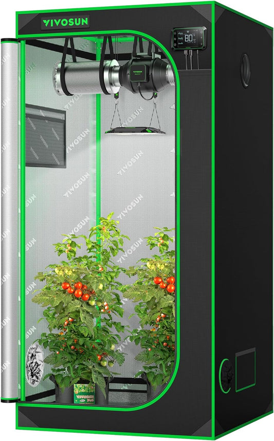 S336 3X3 Grow Tent, 36"X36"X72" High Reflective Mylar with Observation Window and Floor Tray for Hydroponics Indoor Plant for VS2000/VS3000