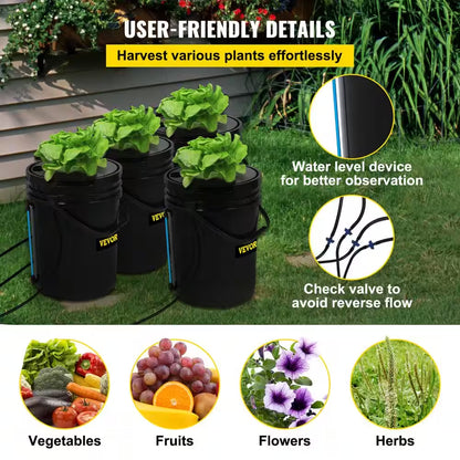 DWC Hydroponic System 5 Gal. Buckets Deep Water Culture Growing Bucket Hydroponics Grow Kit for Outdoor (4-Pack)