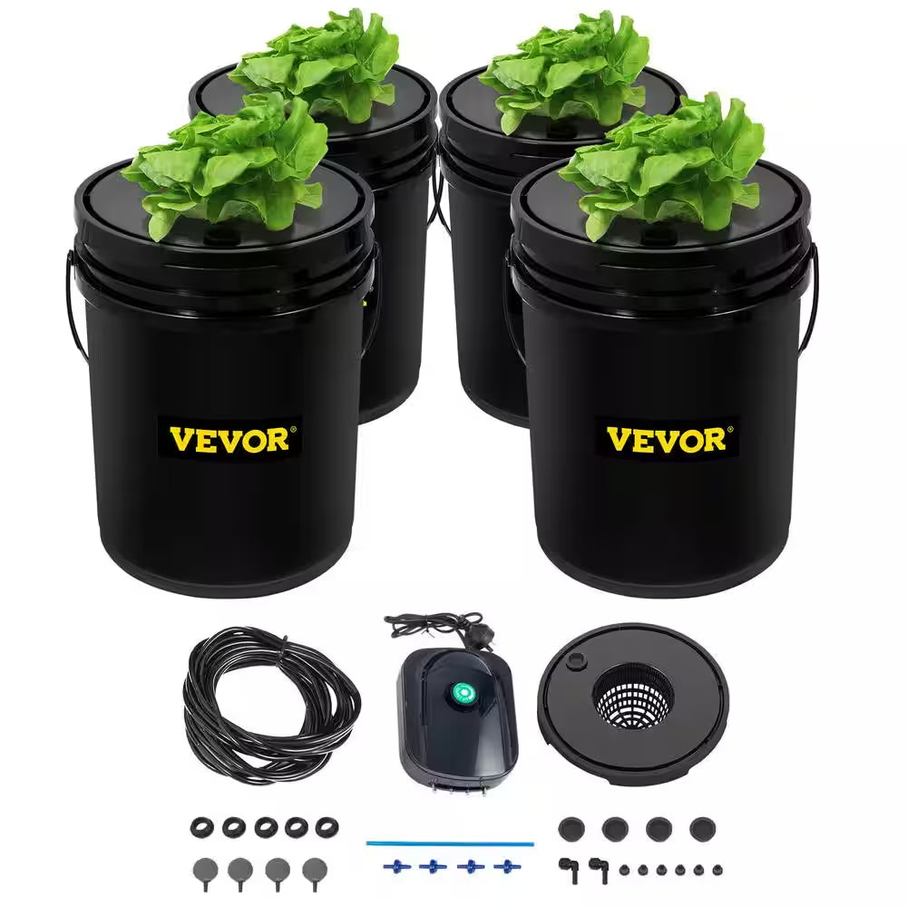 DWC Hydroponic System 5 Gal. Buckets Deep Water Culture Growing Bucket Hydroponics Grow Kit for Outdoor (4-Pack)