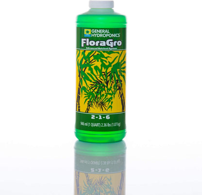 Floragro 2-1-6, Use with Floramicro & Florabloom, Provides Nutrients for Structural & Foliar Growth, Ideal for Hydroponics, 1-Quart