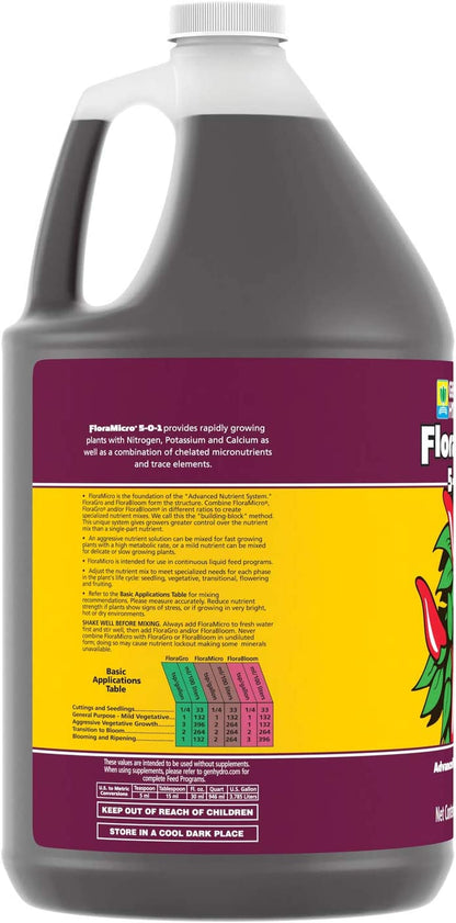 Floramicro 5-0-1, Use with Florabloom & Floragro for a Tailor-Made Nutrient Mix Ideal for Hydroponics, 1-Gallon