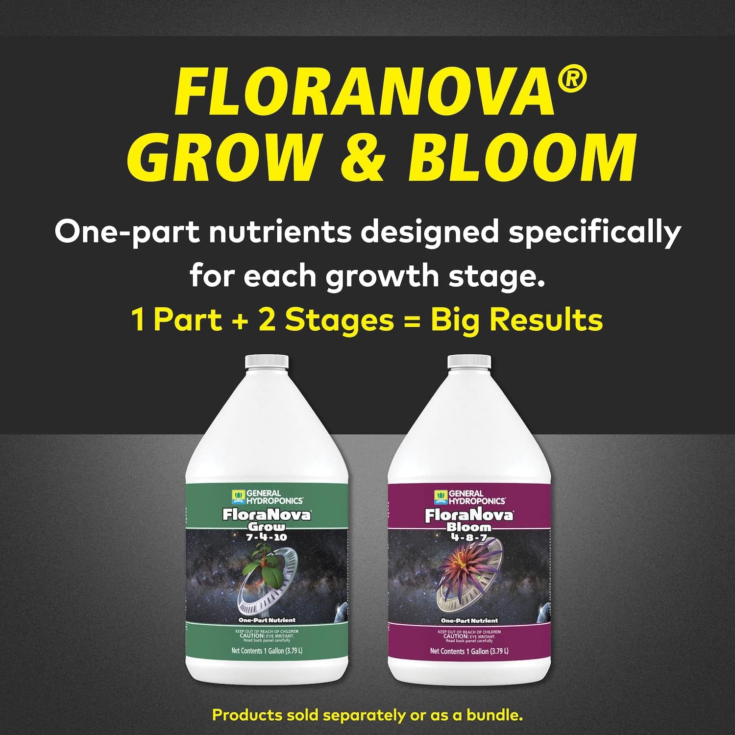 Floranova Grow 7-4-10, Robust Strength of Dry Fertilizer but in Rapid Liquid Form, Use for Hydroponics, Soilless Mixtures, Containers & Garden Grown Plants, 1-Gallon