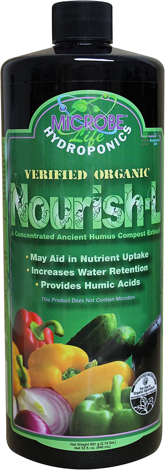 Nourish-L Liquid Fertilizer for Hydroponics Gardening, Stimulator to Enhance Plant Nutrient Absorption for Fruits and Vegetables, Better Yields Better Grows, 32 Ounces